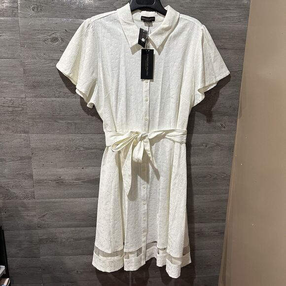Christian Siriano Midi White Dress Sz 26 Button Up Short Sleeve Cocktail NWT - Picture 1 of 12